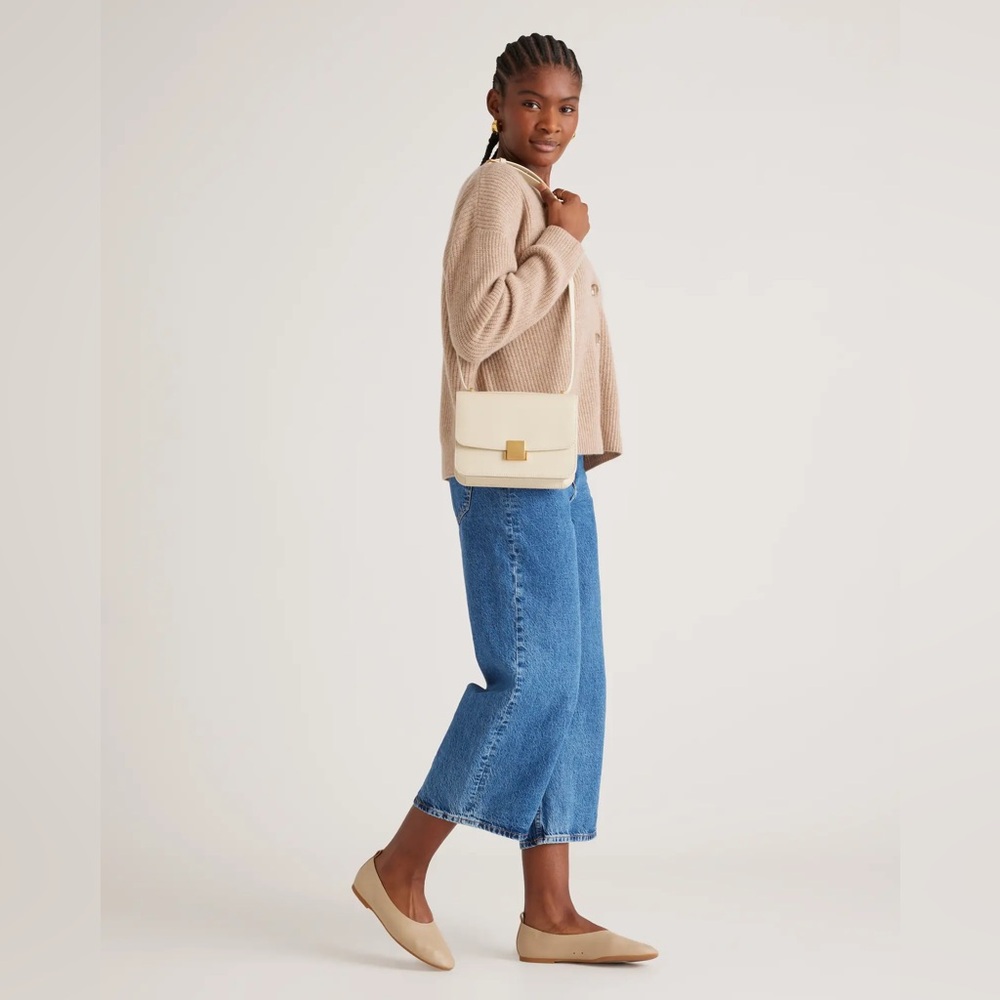 Quince Cream Crossbody box Bag with Gold Hardware